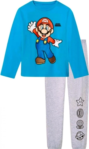 Kinderpyjama Super Mario in turquoise en grijs