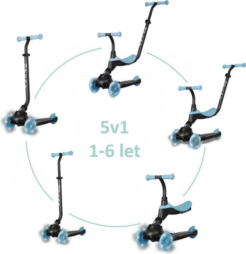 Qplay Sema Evo 2-in-1 step en loopfiets met LED-wieltjes, sky blue