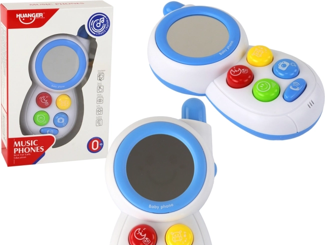Blauwe interactieve kinder spiegel met telefoonlichten en -geluiden