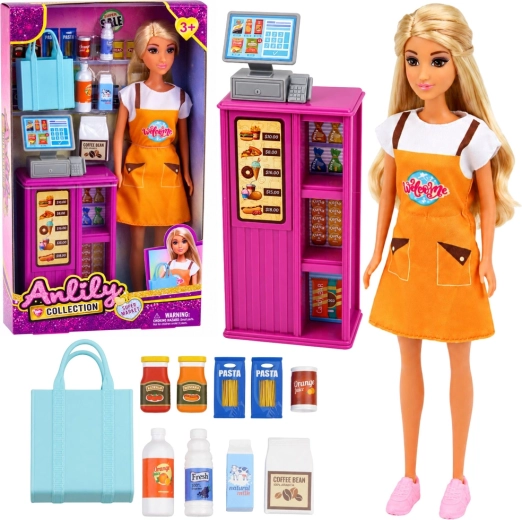 Anlily poppenkassière met supermarkt en accessoires 30 cm