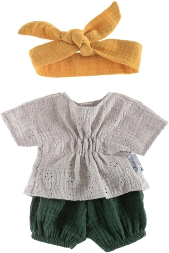 Tuniek met short en riem voor poppen van 38 cm – grijze kant