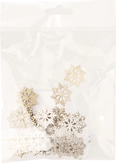 Houten decoratieve sneeuwvlokken beige-bruin 24 stuks