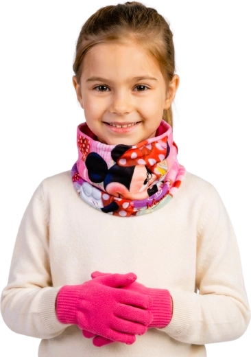 Kindernekwarmer- en handschoenenset Minnie Mouse frambooskleurig voor kinderen van 3–8 jaar