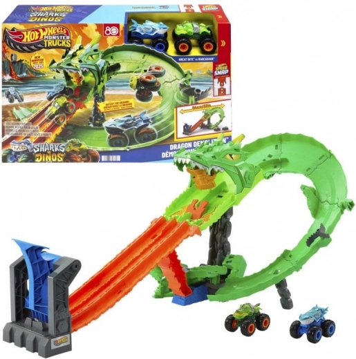 Hot Wheels Monster Trucks drakenrace – baanset met dubbele launcher en 2 auto’s