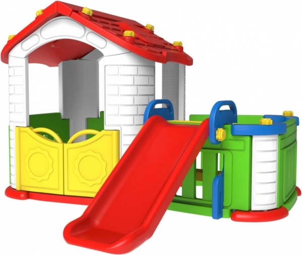Kinder tuinhuis 3-in-1 Rood met glijbaan en hek