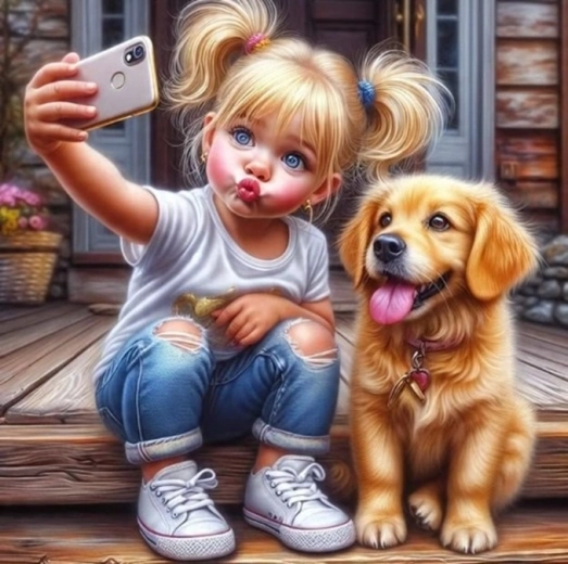 Norimpex schilderen op nummer Selfie van meisje met hond 40 × 50 cm