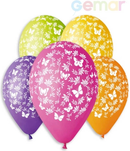 Gemar pastel latexballon met vlinderopdruk 30 cm - 1 stuk
