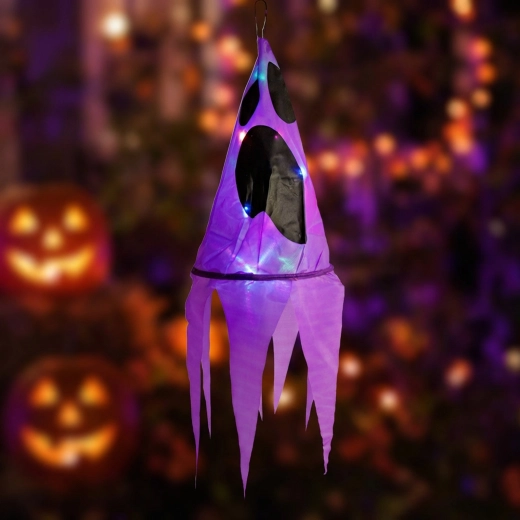 Halloween hangende lichtdecoratie geest paars met 10 gekleurde leds