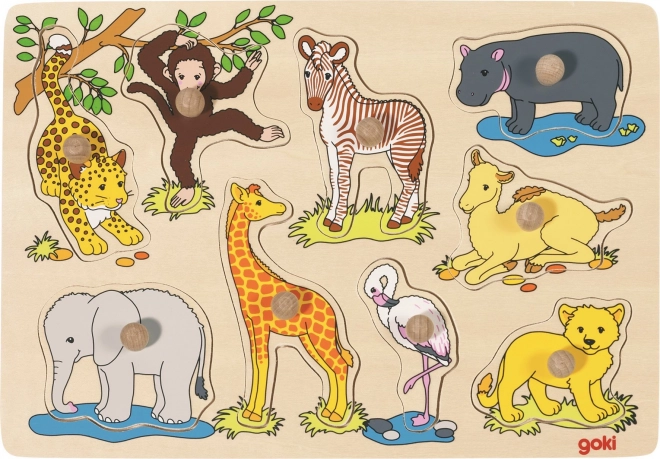 Goki houten insteekpuzzel Afrikaanse kleintjes 9 stukken