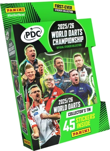 World Darts Championship 2026 compacte blikken doos met stickers