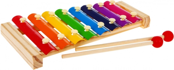 Houten cimbaal voor kinderen 3+ Eerste muziekinstrument Regenboogverguld + stokjes