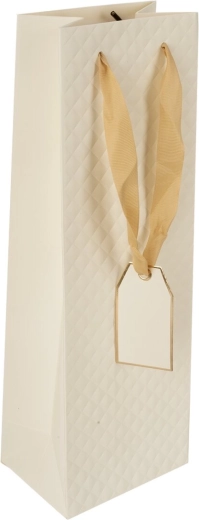 Cadeaupapieren wijntas quilt beige 12 × 9 × 35 cm