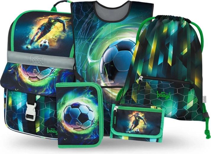 Školní set BAAGL Zippy Fotbal – aktetas, etui, gymsack, schort en portemonnee