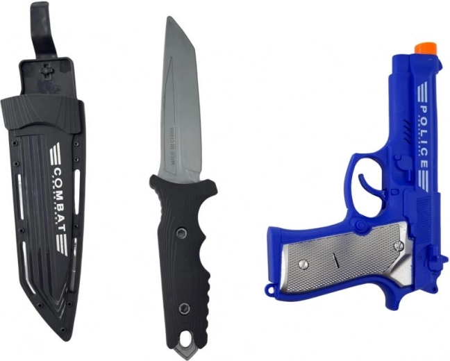 Politiespeelgoedset PLEJO met geluidsrevolver en mes