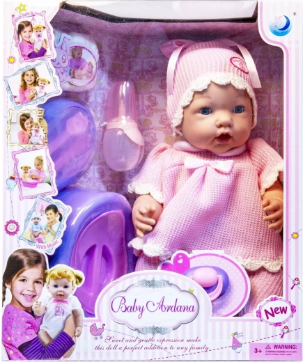 Babypop met accessoires, drinkt en plast - 1 stuk