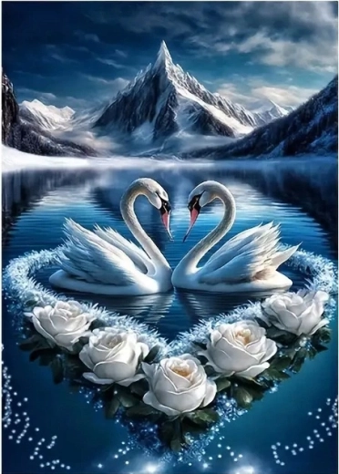 Diamond painting – zwanen en witte bloemen 30 × 40 cm