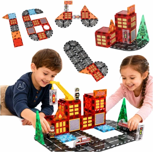 Magnetische 3D bouwblokjes brandweerkazerne (48 stuks)