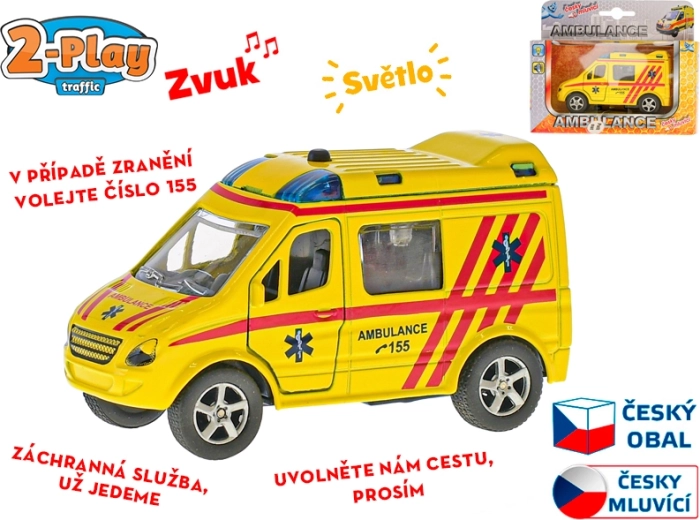 Ambulance 2-Play Traffic 11 cm, metaal, pull-back, Tsjechische meldingen en lampen