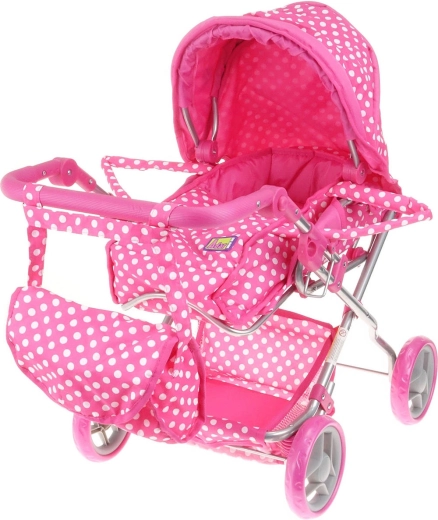 Poppenwagen Adar roze met stippen 3-in-1 met tas