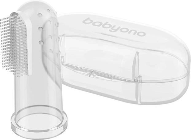 BabyOno siliconen vingertandenborstel met transparant opbergdoosje