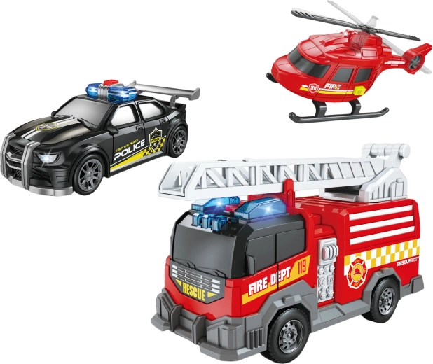 PLEJO Brandweerwagens met geluid - 3 stuks