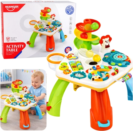 Interactieve educatieve speeltafel met pianootje, ballenglijbaan en lichteffecten