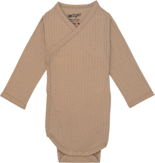 Lodger ademend babyrompertje met lange mouwen seersucker beige maat 62