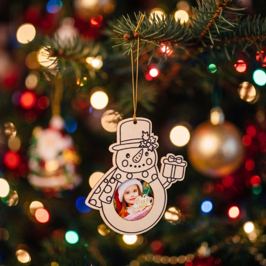 Kerst houten fotolijstje in de vorm van een sneeuwpop om te beschilderen, 13 cm