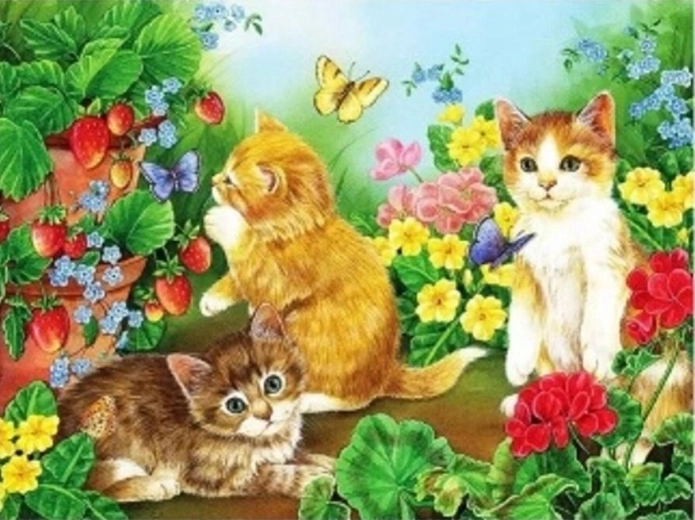Diamond painting – katten en vlinders 30 × 40 cm