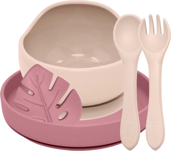 Petite&Mars siliconen eetset Take&Match Desert Sand en Dusty Rose voor kinderen vanaf 6 maanden - 4 stuks