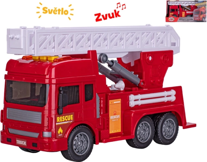 Brandweerauto met uitschuifbare ladder met licht en geluid 28 cm
