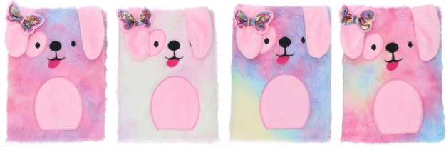 Pluchen dagboek A5 met hondje, gelijnd, 80 vellen