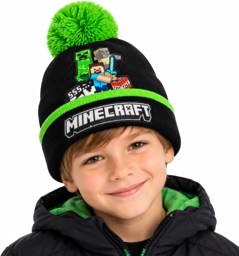 Warme wintermuts voor kinderen Minecraft Creeper met pompon