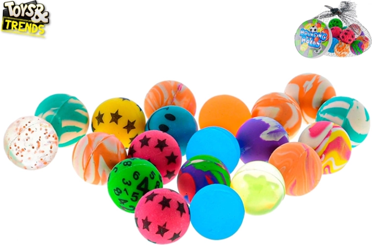Set van 20 gekleurde stuiterballen 2,5 cm in netje