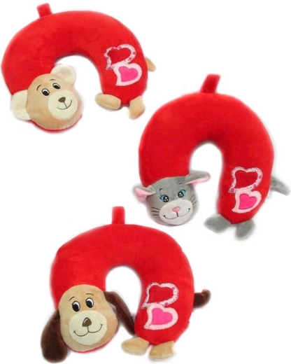 Zachte pluchen kinderreiskraag met diertje Love 26 × 27 cm - 1 stuk