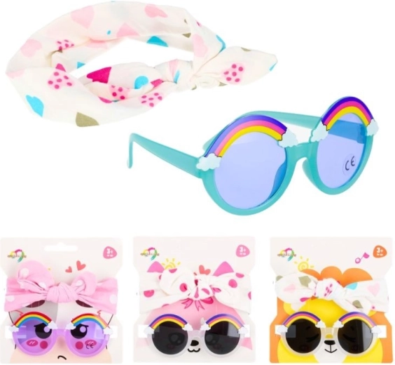 Set zonnebrillen met regenboog en haarband met strik (4 kleurvarianten)