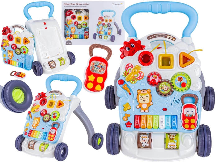 Multifunctionele interactieve babyloopwagen en duwwagen met muziekpaneel en telefoon