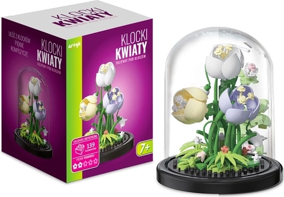 Bouwset tulpen in een decoratieve stolp (139 onderdelen)