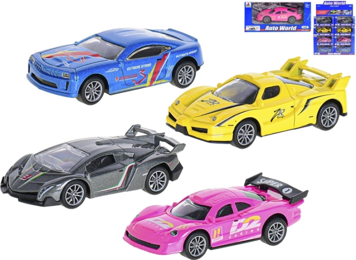 Metalen sportautootje 1:43 met pull-back, 10 cm