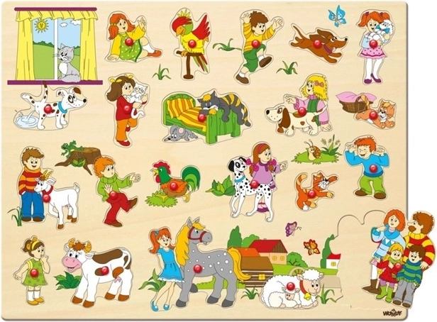 Houten insteekpuzzel Woody met knopjes, 21 stukjes