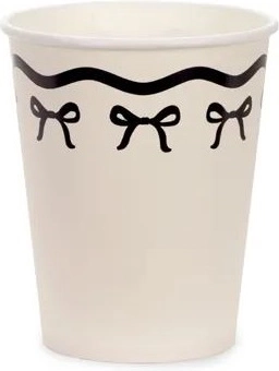 Papieren bekers met strikjes crème-zwart 220 ml