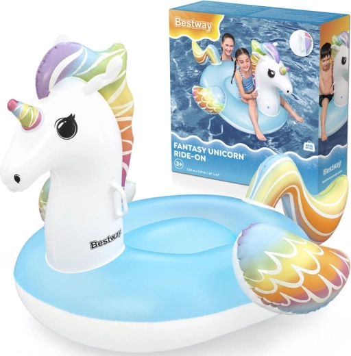 Bestway opblaasbare unicorn-drijver met handgrepen 155 × 119 cm