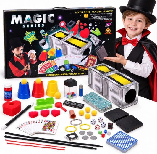 Set voor de kleine goochelaar – goocheltrucs, illusies, kaarten, dobbelstenen en accessoires