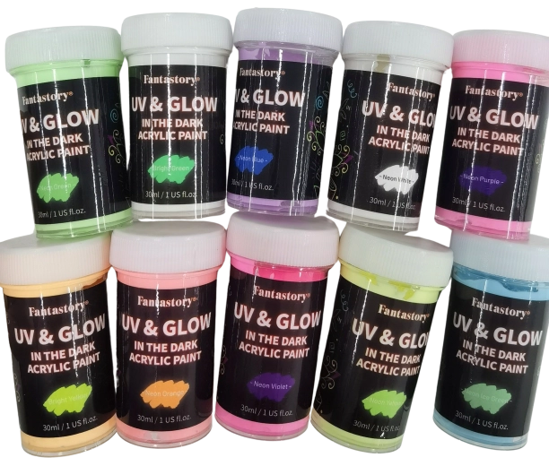 Acrylverf die oplicht in het donker – set van 10 kleuren