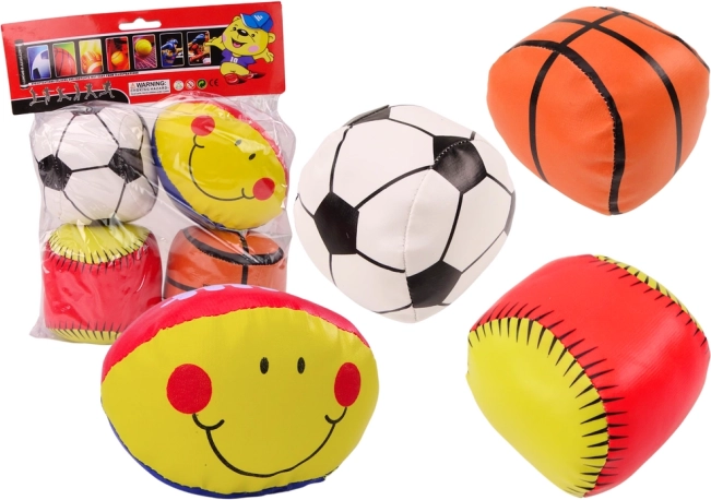 Zachte sportballen voor kinderen – voetbal, basketbal, honkbal en rugby, set van 4 stuks