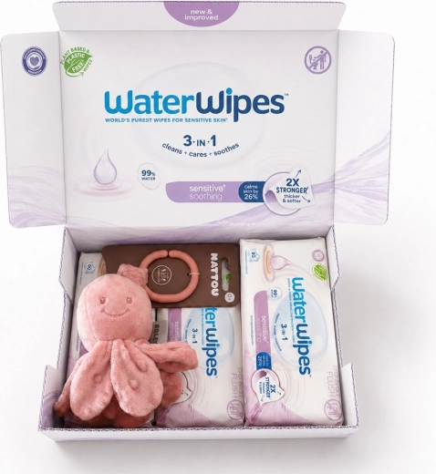 WaterWipes Soothing Clean 3-in-1 vochtige doekjes 4×60 stuks (240 stuks) + Nattou vibrerende octopus gratis