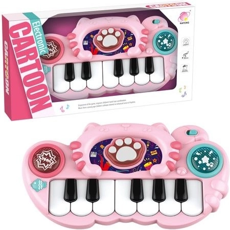 Roze kinderpiano in de vorm van een katje met licht- en geluidseffecten