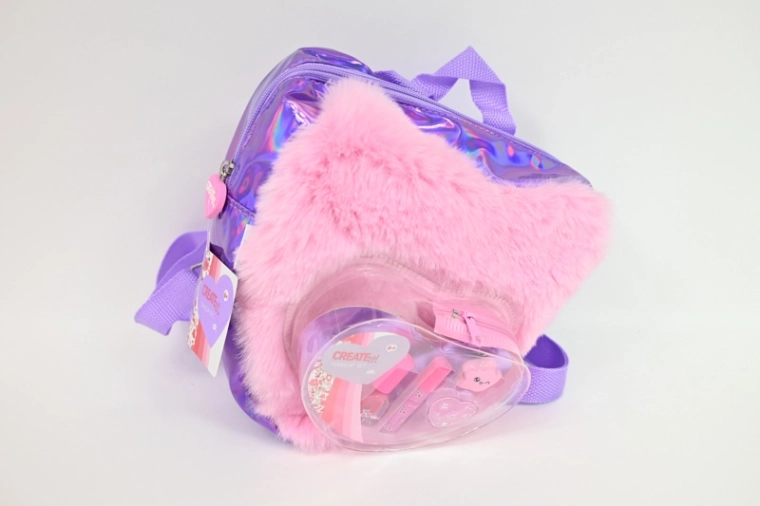 Create it! make-upset in pluche rugzak hartvorm roze