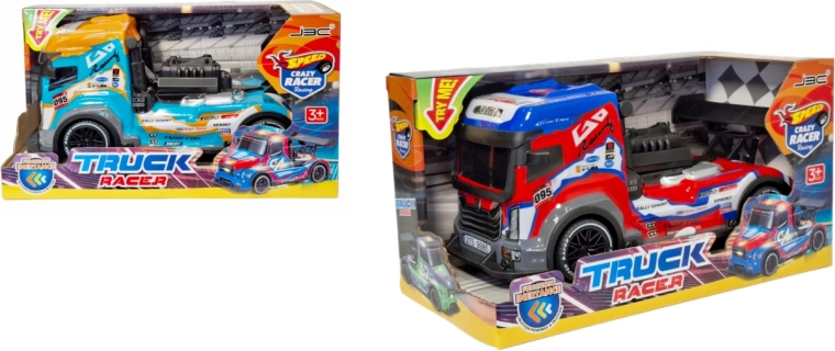 Sportieve racevrachtwagen Truck Racer met frictieaandrijving, licht en geluid