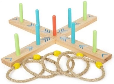 Houten ringwerpspel (ringen gooien op pionnen)
